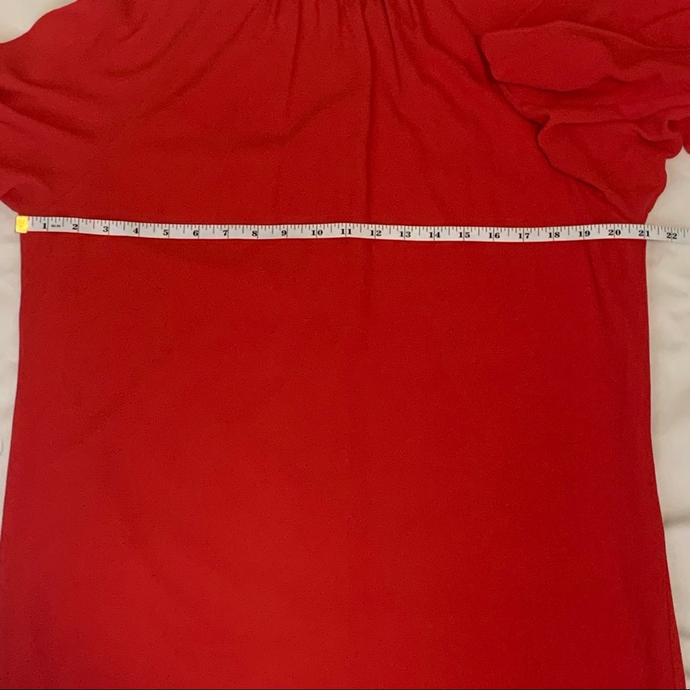 💥 SOLD💥Maggy London Ruffle Sleeve Mock Neck Red Cocktail Dress 10 - Picture 10 of 11